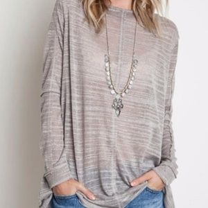 Umgee Grey Semi Sheer Long Sleeve Tunic Top Sz M